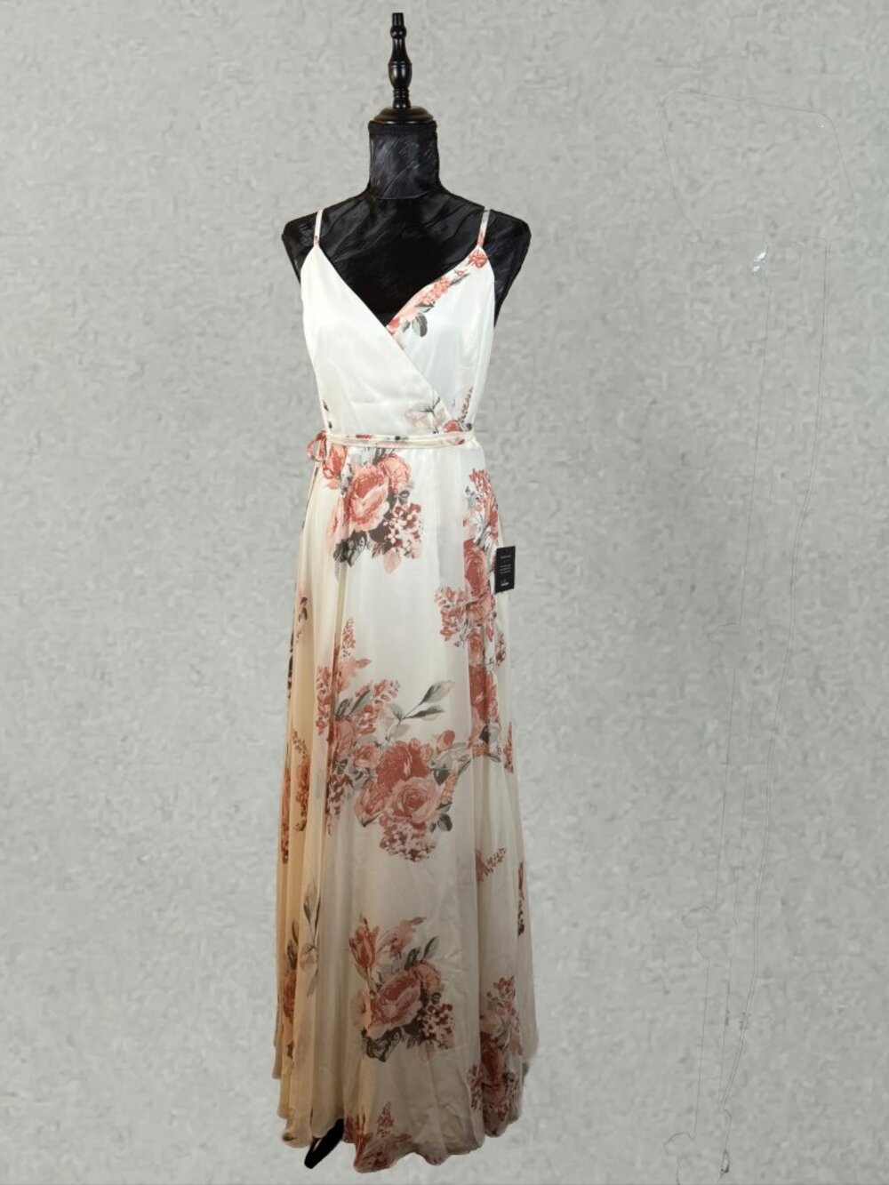 New Lulus Floral Wrap Maxi Dress Ivory Pink Rose Spring Wedding Guest Dress Sz M